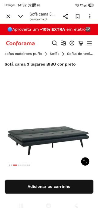 Sofa cama preto em tecidos