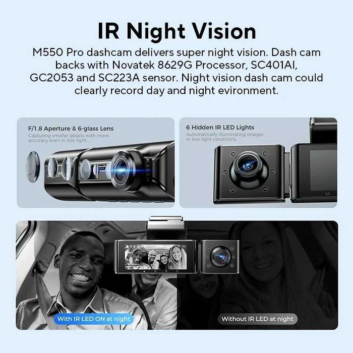 Відеореєстратор AZDOME M550 Pro Wi-Fi + задня камера+в салон для таксі