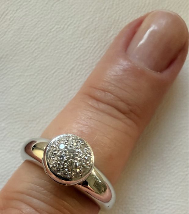 Anel chuveiro com 2,5cm diametro, ouro branco 19,2k
