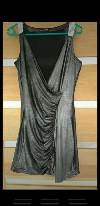 Sukienka, tunika, bluzka S M L srebrna cekiny ostatki karnawał