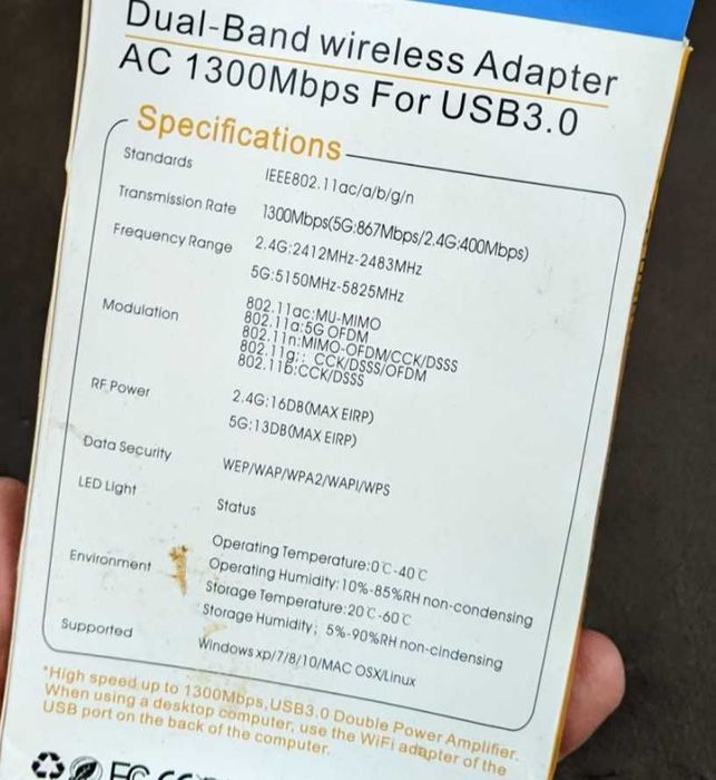 Двухдиапазонный USB WiFi 5 адаптер Dual Band 2.4G/5G с двумя антеннами