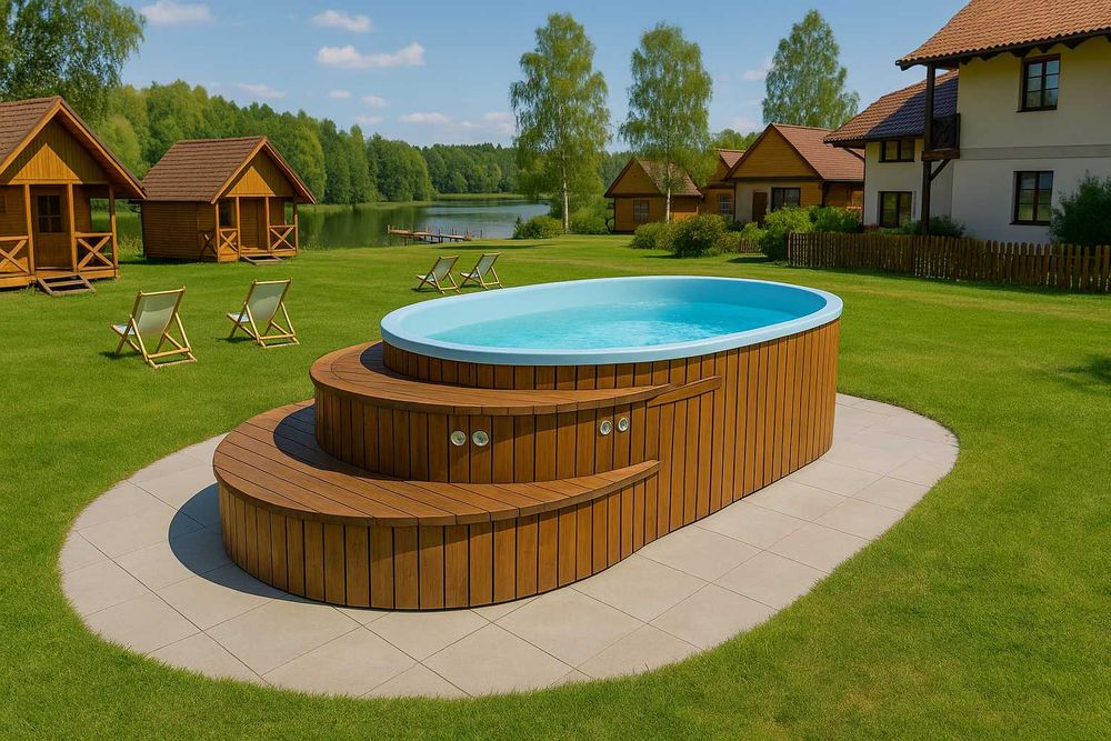 Całoroczny basen ogrodowy  piecem filtrem skimmer hydromasaż LED dysze