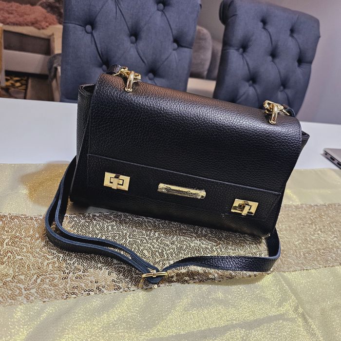 Torebka listonoszka Massimo Contti skóra naturalna na ramię czarny