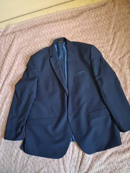 Elegancki Granatowy Garnitur Męski (Komplet) + Pokrowiec Gratis!