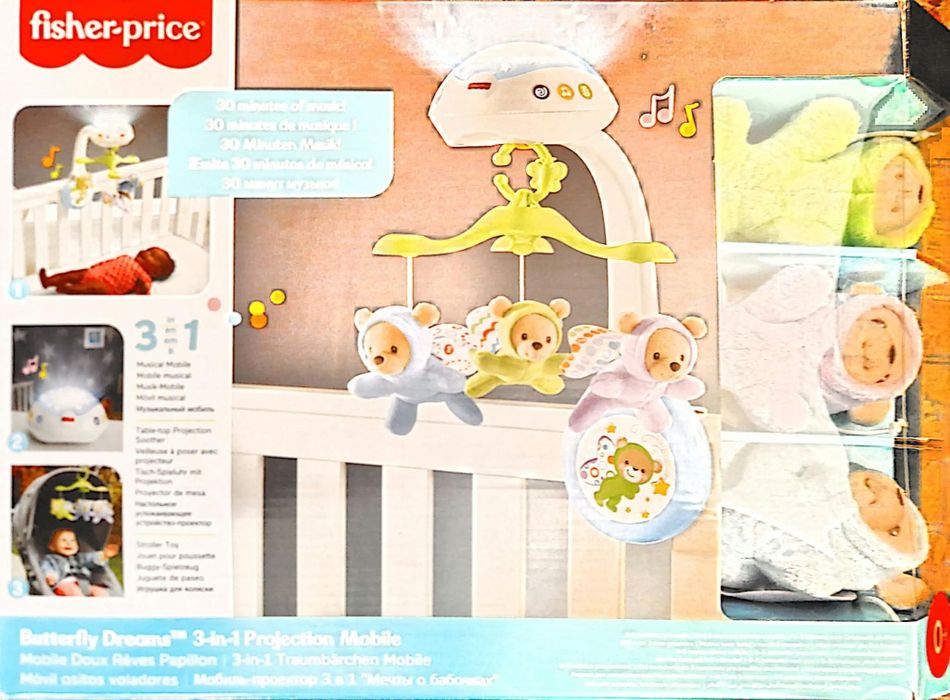 Karuzela z projektorem Fisher-Price 3w1 Motyle / Stan bardzo dobry + Pudełko