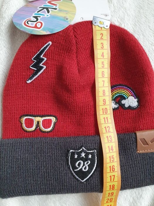 czapka zimowa viking dziecięca na zimę ciepła czerwona szara grafitowa