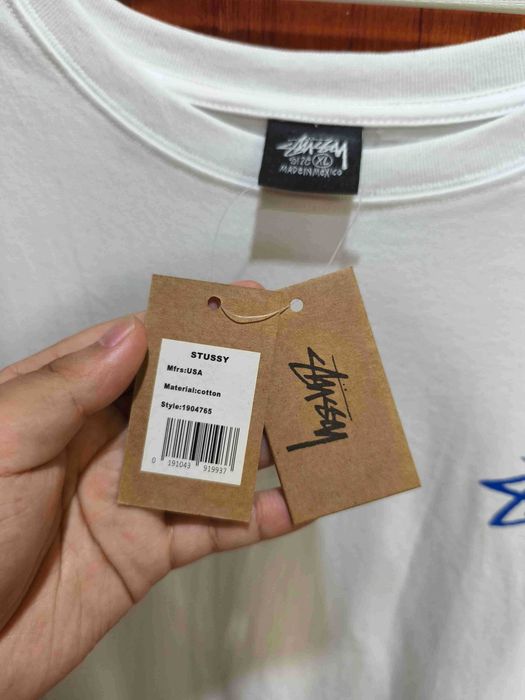 Stussy Męska Biała Koszulka z Nadrukiem Rozmiar XL