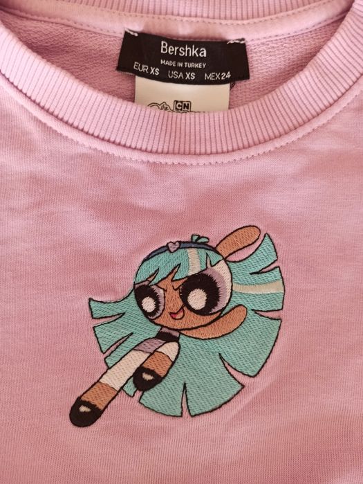 Bluza krótka Bershka power puff girls wrzos