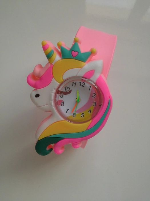 Модные Детские наручные  часы  с единорог розовые
