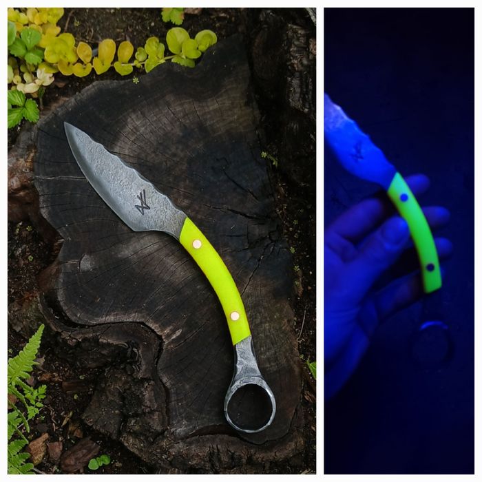Ręcznie wykuty nóż EDC/ nóż myśliwski/ neonowa rękojeść/ knifemaking