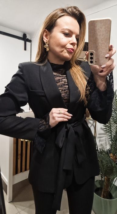 Elegancki zestaw marynarka i bluzka koronka Varlesca chicaca XS S M L