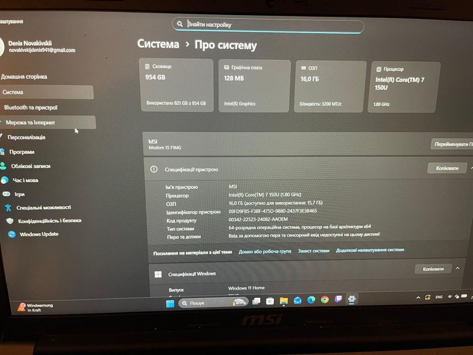 MSI Modern 15,6. windows 11 Home