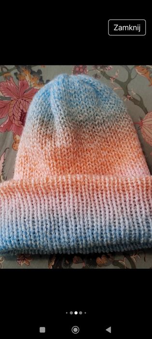 Nowa czapka cieniowana błękitna różowa podwójna