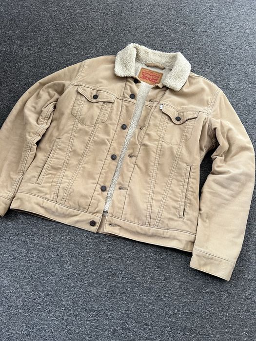 Бежева джинсова вельветова куртка Levi's Type 3 Sherpa Trucker Jacket із хутряною підкладкою