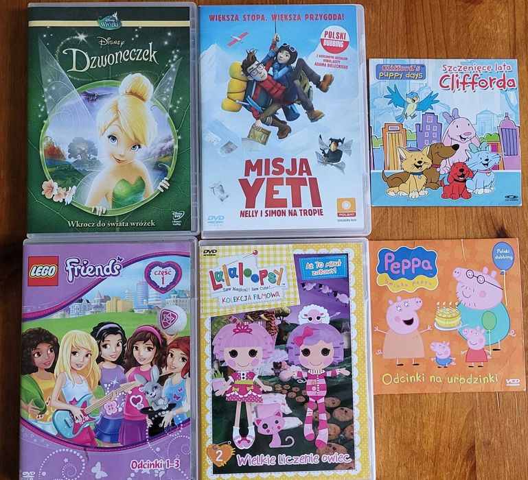 Zestaw filmów dvd 6 sztuk: Dzwoneczek (Disney) + bonus Kraina Lodu CD