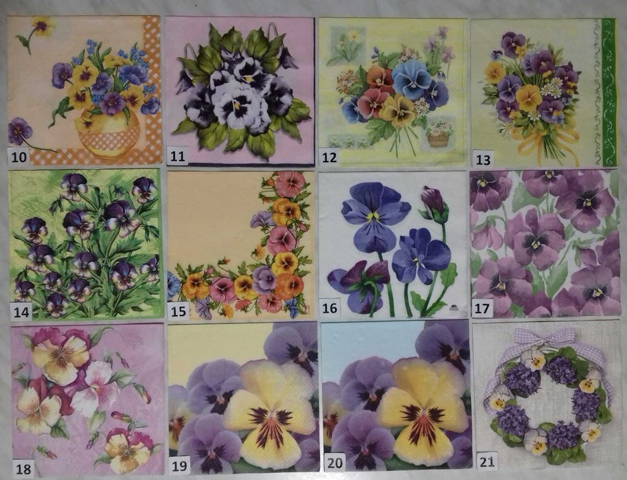 Serwetki decoupage kwiaty bratki