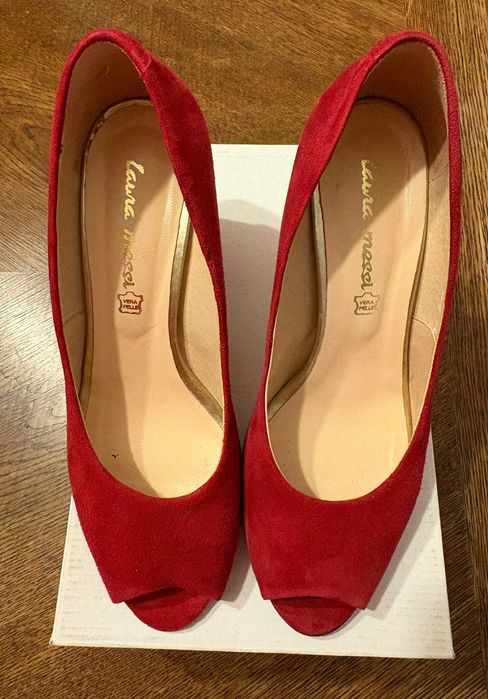 Buty - czółenka czerwone peep toe - rozmiar 39