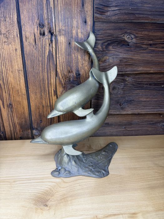 Figurka mosiężna delfiny mosiądz vintage prezent S516