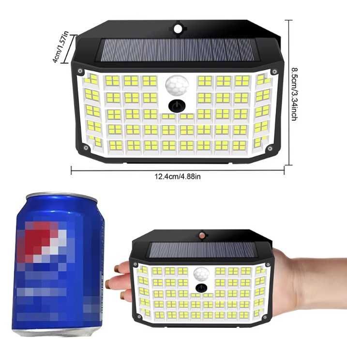 Holofote luz Solar 176Led 6/8h autonomia sensor movimento IP65