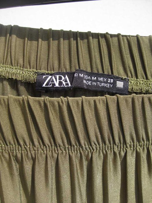 Плиссе миди юбка на резинке цвет хаки ZARA M