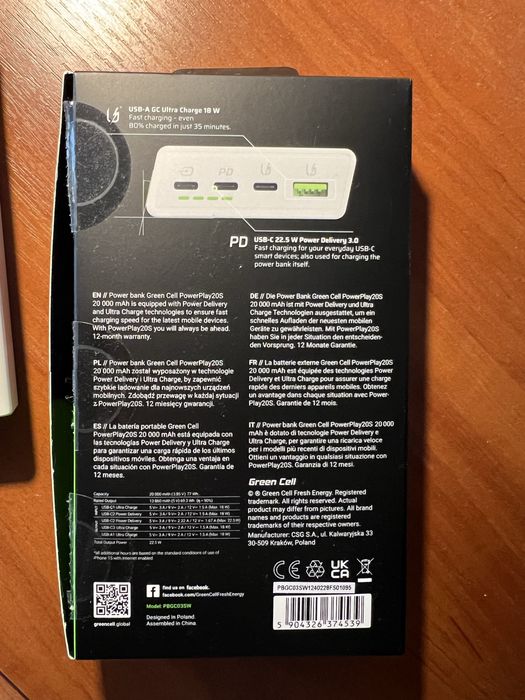 PowerBank Green Cell PowerPlay 20S 20000mAh - jak nowy