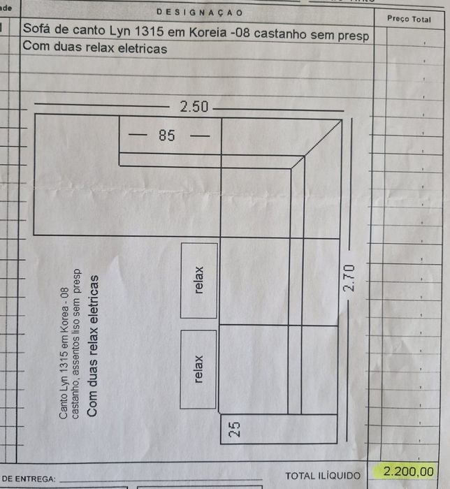 Sofá de canto com chaise longue e 2 assentos reclináveis elétricos