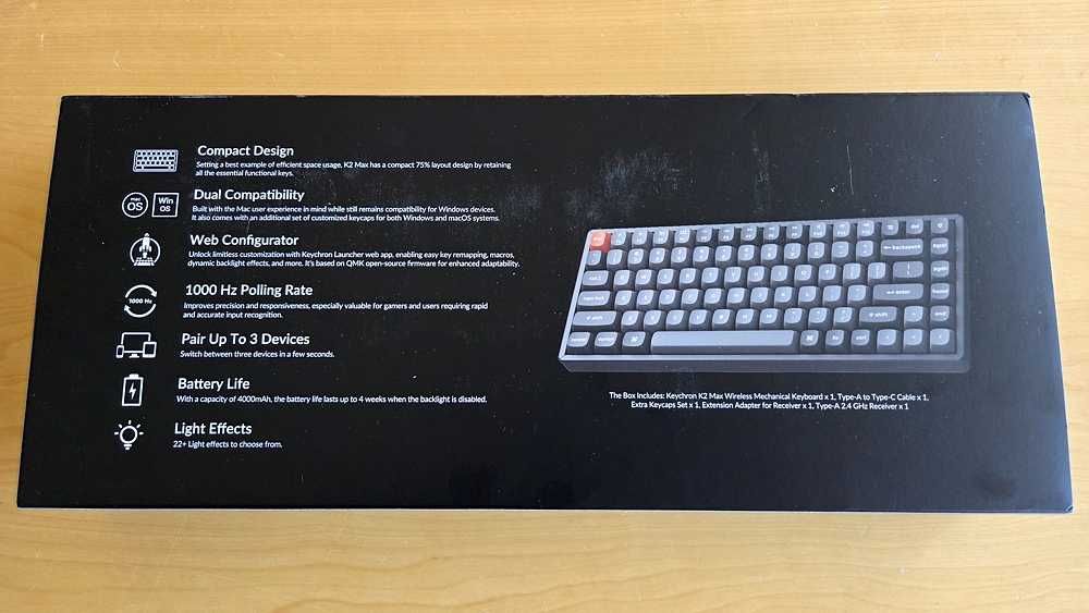Keychron K2 Max 75% Wireless Mechanical Keyboard- Brown Tactile, stan idealny