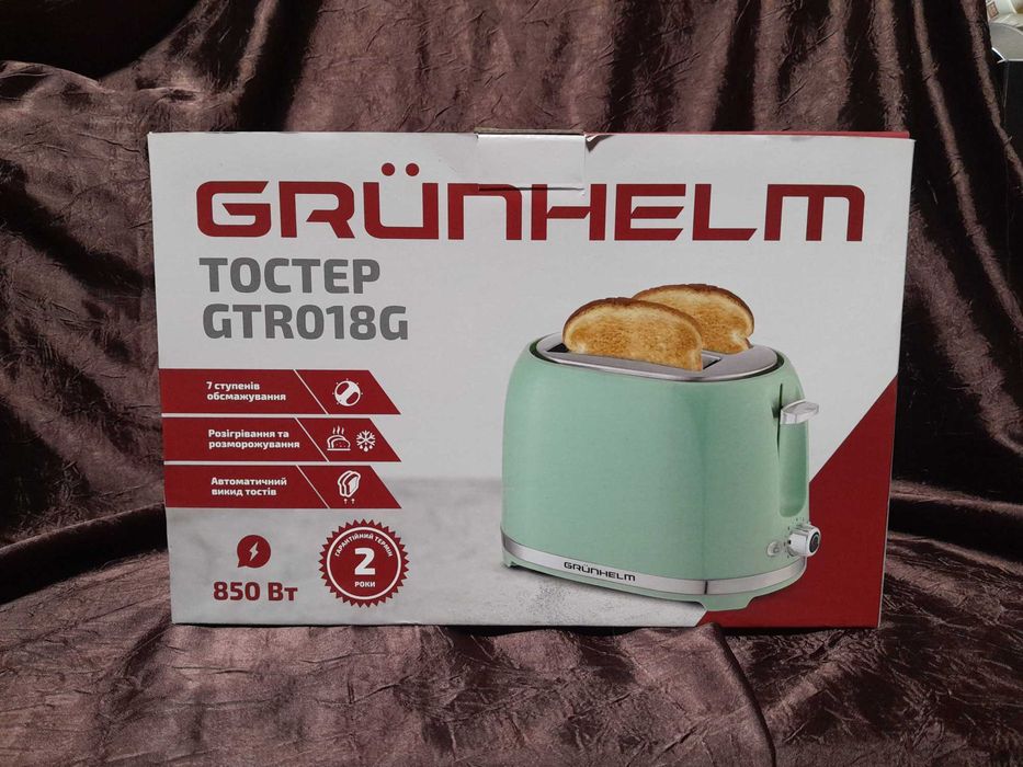 Новий тостер Grunhelm GTR018G (М'ятний/Зелений), 850 Вт — не розпаковувався