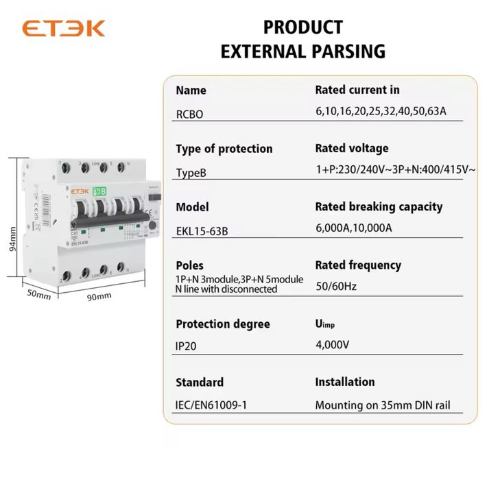 RCBO Diferencial e Disjuntor 2 em 1 - TRIFASICO - 40a - 30 ma