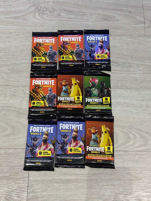 Запечатані бустери Panini Fortnite Trading Cards Series 2 / Series 3 (9 паків)