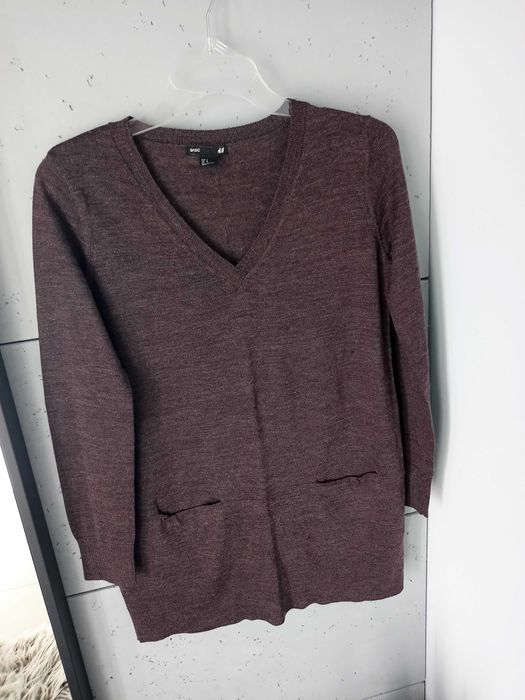 Długi brązowy sweterek z kieszeniami H&M r. M
