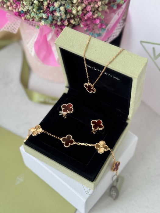 Сет в стилі Van cleef, набір ван кліф (сережки, підвіска, браслет)