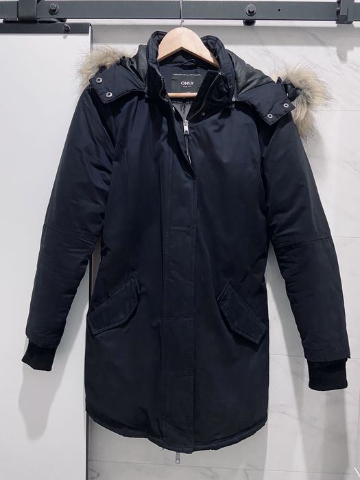 Granatowa kurtka parka puchowa z kapturem Only rozm. M / 38