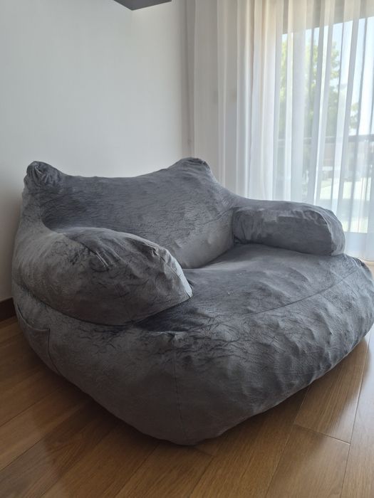 Sofá Puff XXL Cinza – Muito Confortável