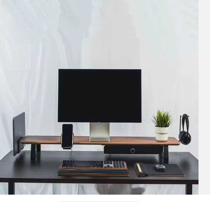 Premium Monitor Stand Prateleira Mesa De Madeira Ajustável Extensível