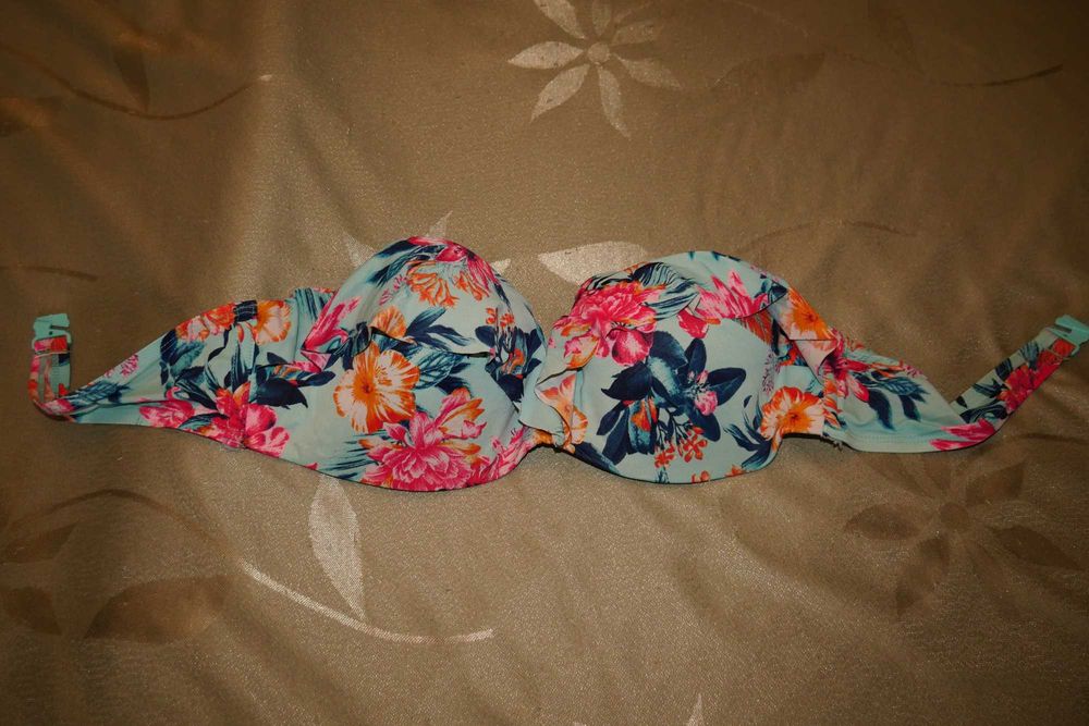 Biustonosz bardotka góra od bikini góra od stroju kąpielowego strój kąpielowy kostium turkusowy kwiaty George 80 B 80 C 36 B/C L / XL 42 / 44