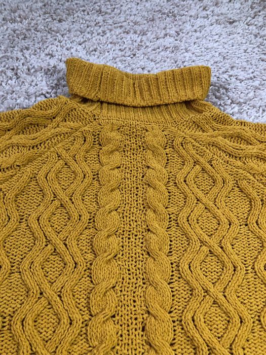 Sweter golf Mohito S musztardowy welurowy warkocze jesienny