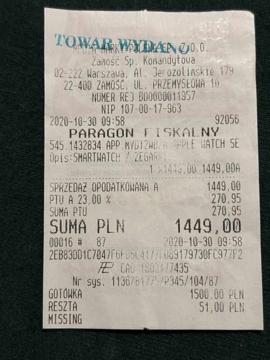 Zegarek apple watch se 1gen