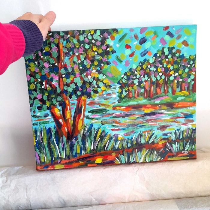 Quadro grande pintura de paisagem abstrata colorida