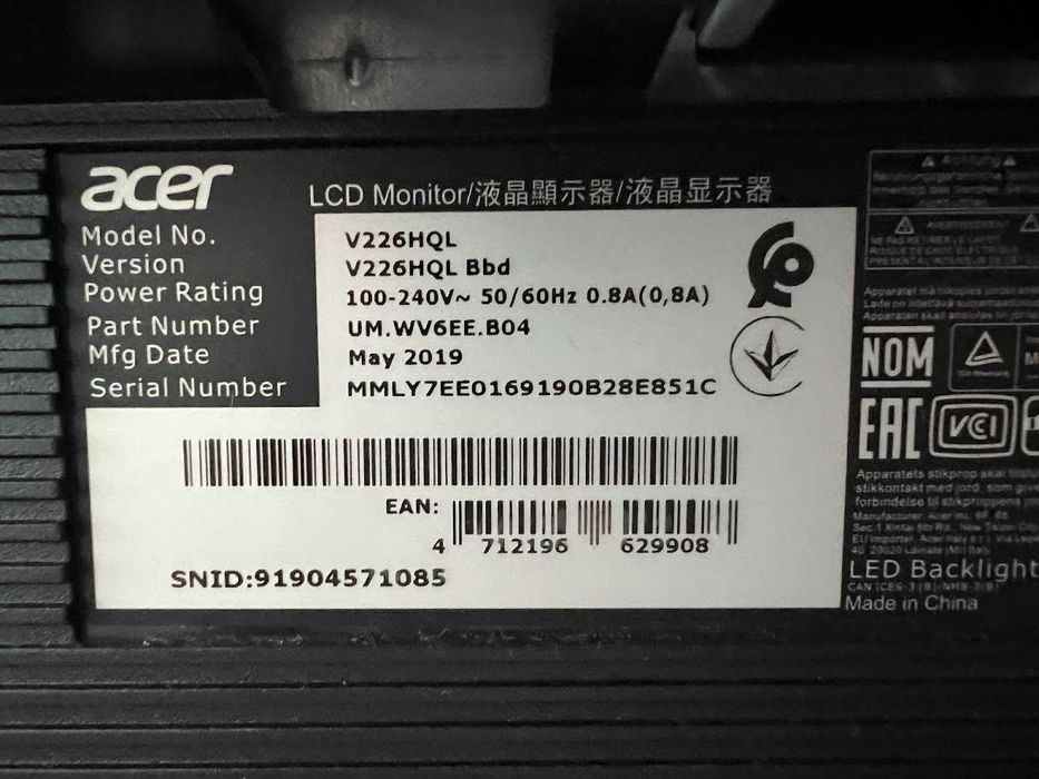 Monitor Acer V6 V226hqlbbd 21.5" Led com Suporte Móvel VESA