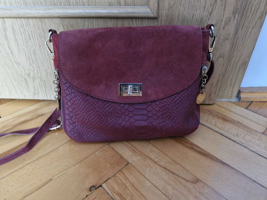 torebka skorzana bordowa