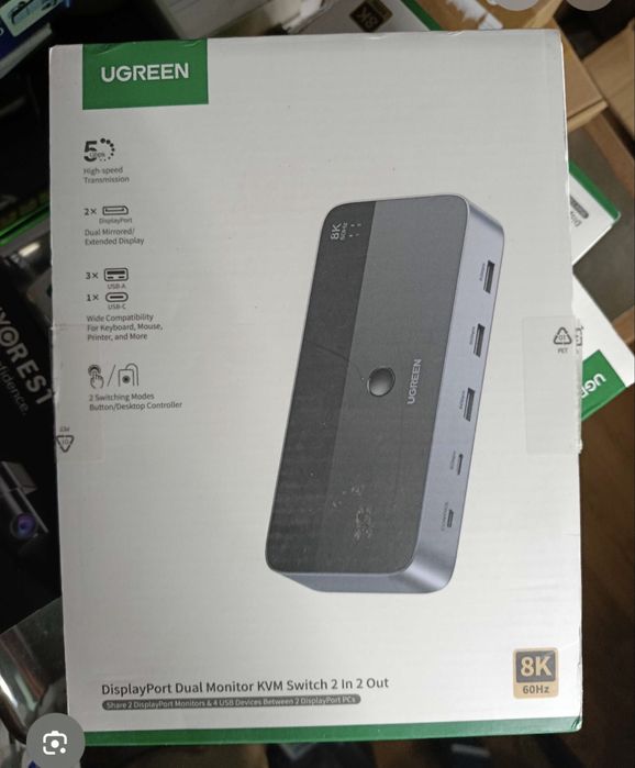 Перемткач KVM моніторів  ugreen  55851 displayport 8k 60Hz