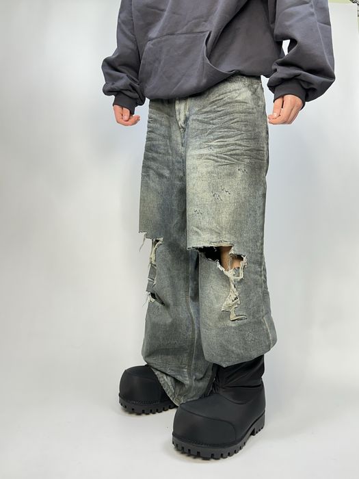 Custom baggy faded distressed джинси голубі сині кастом рвані штани L