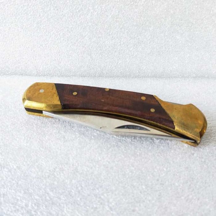 Canivete dobrável vintage de aço inoxidável, latão e madeira Paquistão