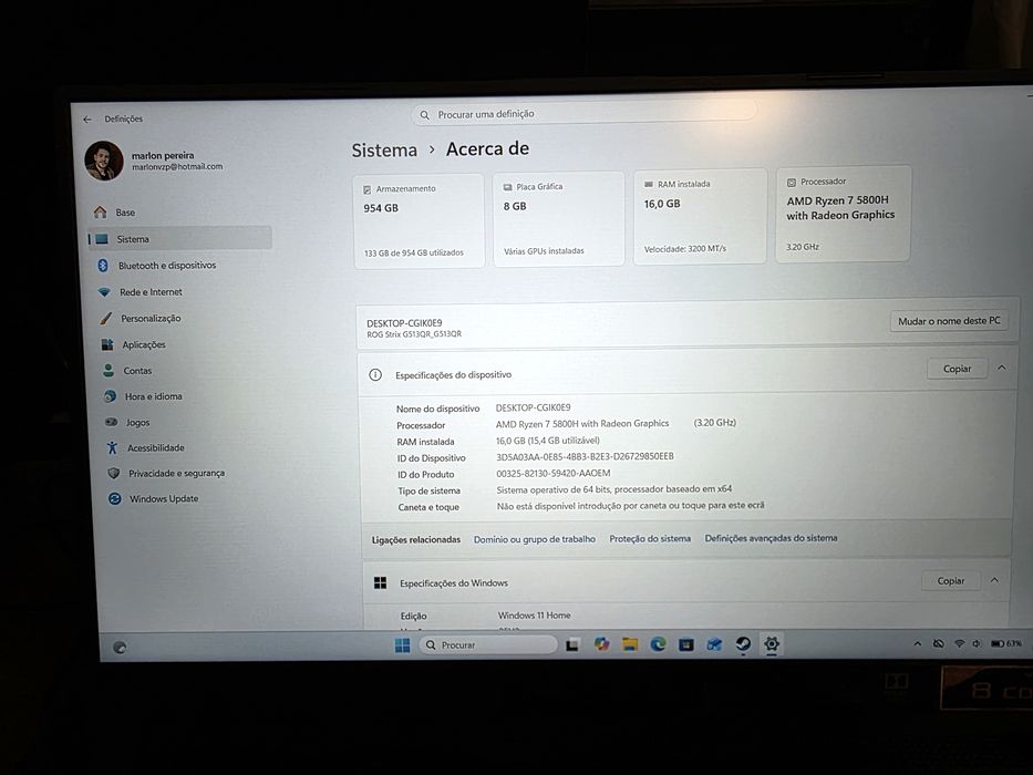 Portátil gaming Asus rog rtx 3070, ryzen 7 5800h, 16gb RAM, 1tb ssd