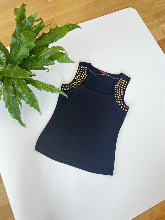 Bluzka damska bez rekawkow top zdobienia czarna m 38