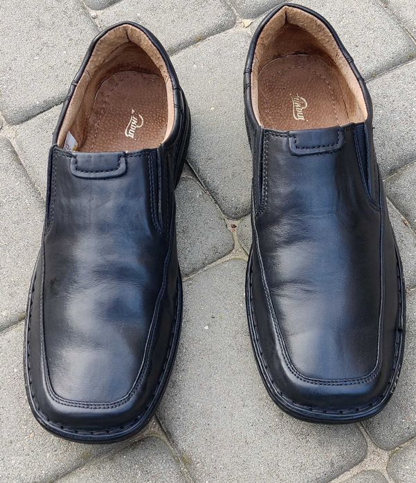 Buty skórzane męskie Łukbut półbuty mokasyny czarne 44