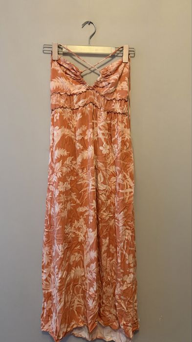 H&M letnia sukienka maxi w tropikalny wzór z odkrytymi plecami, Rozmiar S / 36