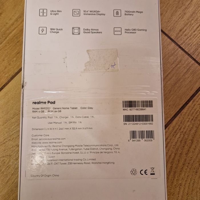 Tablet Realme Pad  RMP2103 10.4''/64GB/4GB/Szary