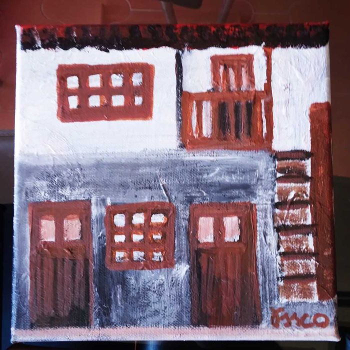 Lote de 8 Casas Típicas de Portugal em acrílico sobre tela